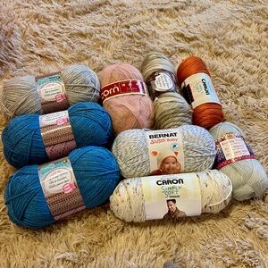 Assorted Yarn Bundle in Blue, Gray, and Orange (9 NEW Skiens)